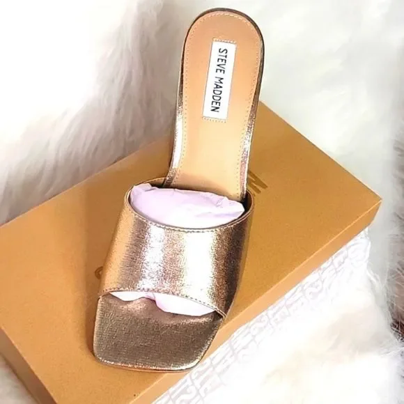 NIB STEVE MADDEN GOLD ESTHER BLOCK MULES 7.5 9.5 - Picture 3 of 7